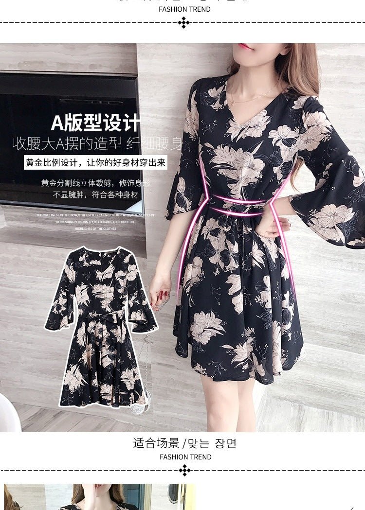 Mandotos International floral summer dress for women, Korean style, slim fit, perfect for fashion-forward students in summer 2019.
