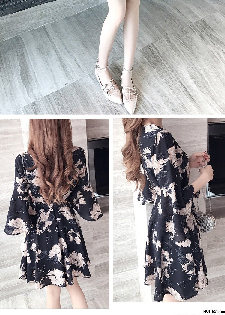 Mandotos International floral summer dress for women, Korean style, slimming fit, perfect for fashion-forward summer wear.