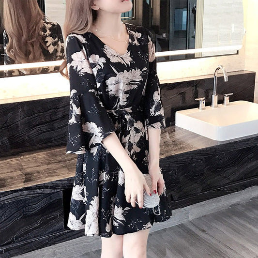 Mandotos International floral summer dress for women, Korean style, slimming fit, perfect for summer fashion and casual wear.