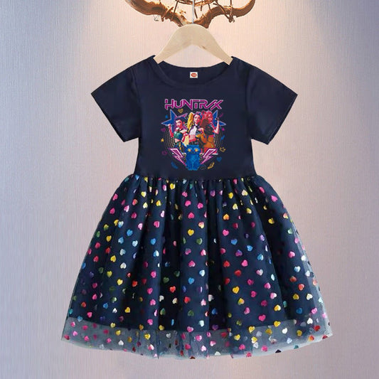 New girls' summer princess dress by Mandotos International featuring short sleeves, gauze skirt, perfect for children's clothing.