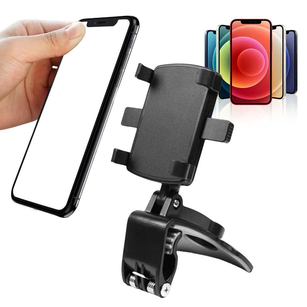 Mandotos international portable car holder, rotatable multifunction mount for iPhone, Samsung, Xiaomi, Redmi, Huawei on dashboard or sun visor