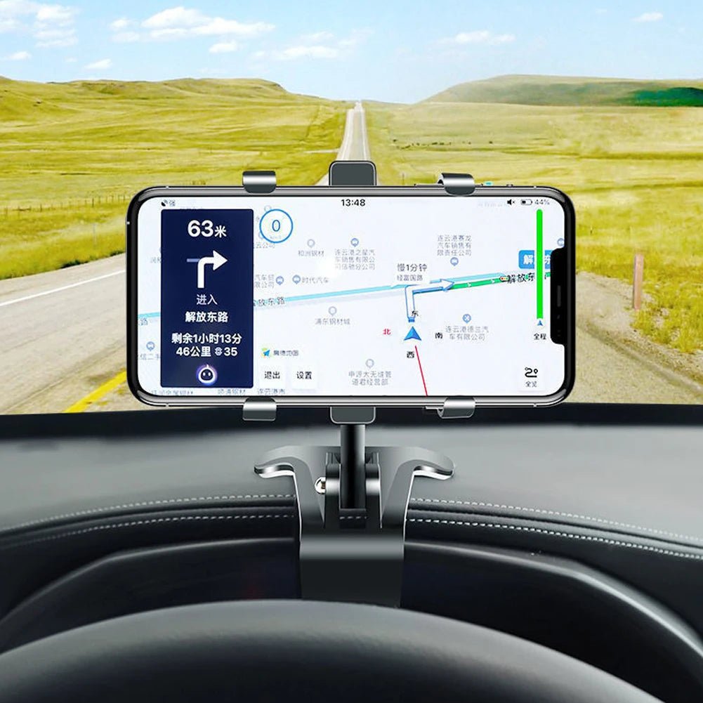 Mandotos International portable car holder for iPhone, Samsung, Xiaomi, Redmi, Huawei, rotatable dashboard and sun visor mount.