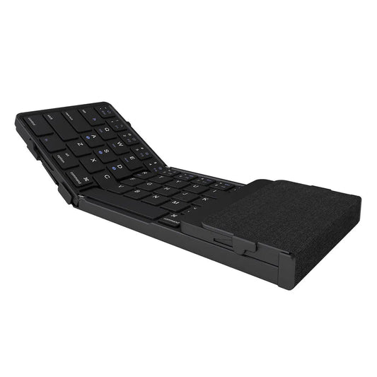Portable foldable wireless keyboard with numeric keypad by MANDOTOS INTERNATIONAL, compact design for easy travel and efficient typing.
