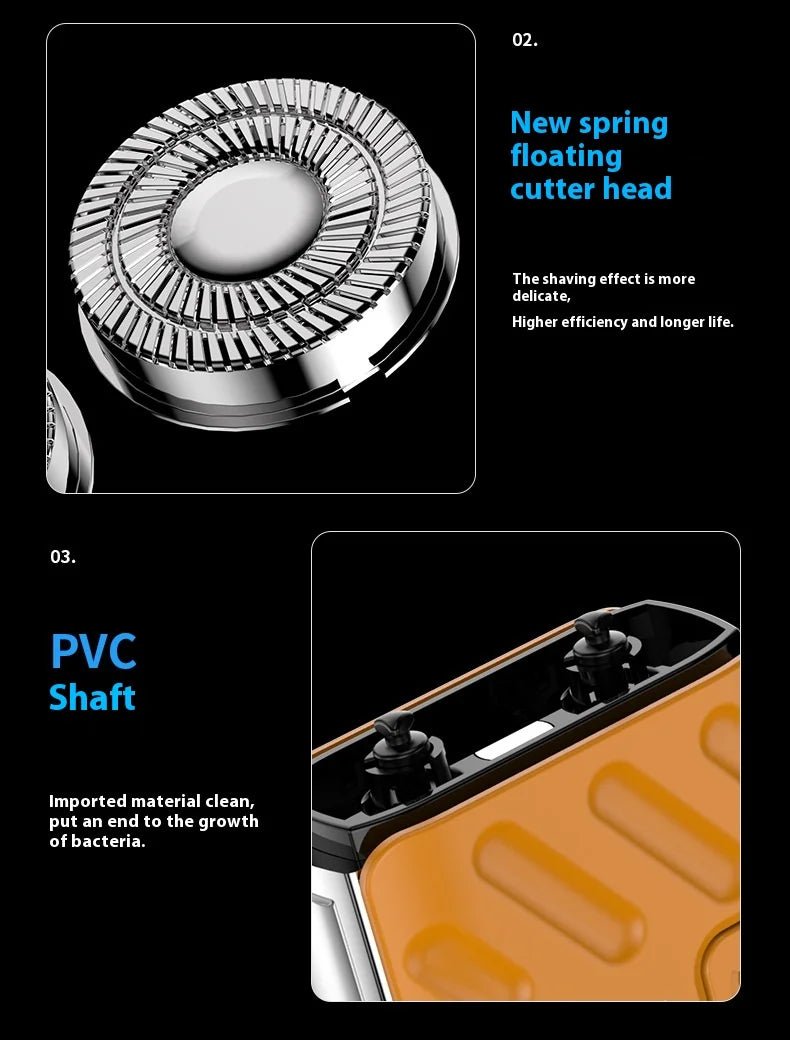 Mandotos International portable electric shaver for men, compact USB-powered razor for face, body, and bikini shaving.