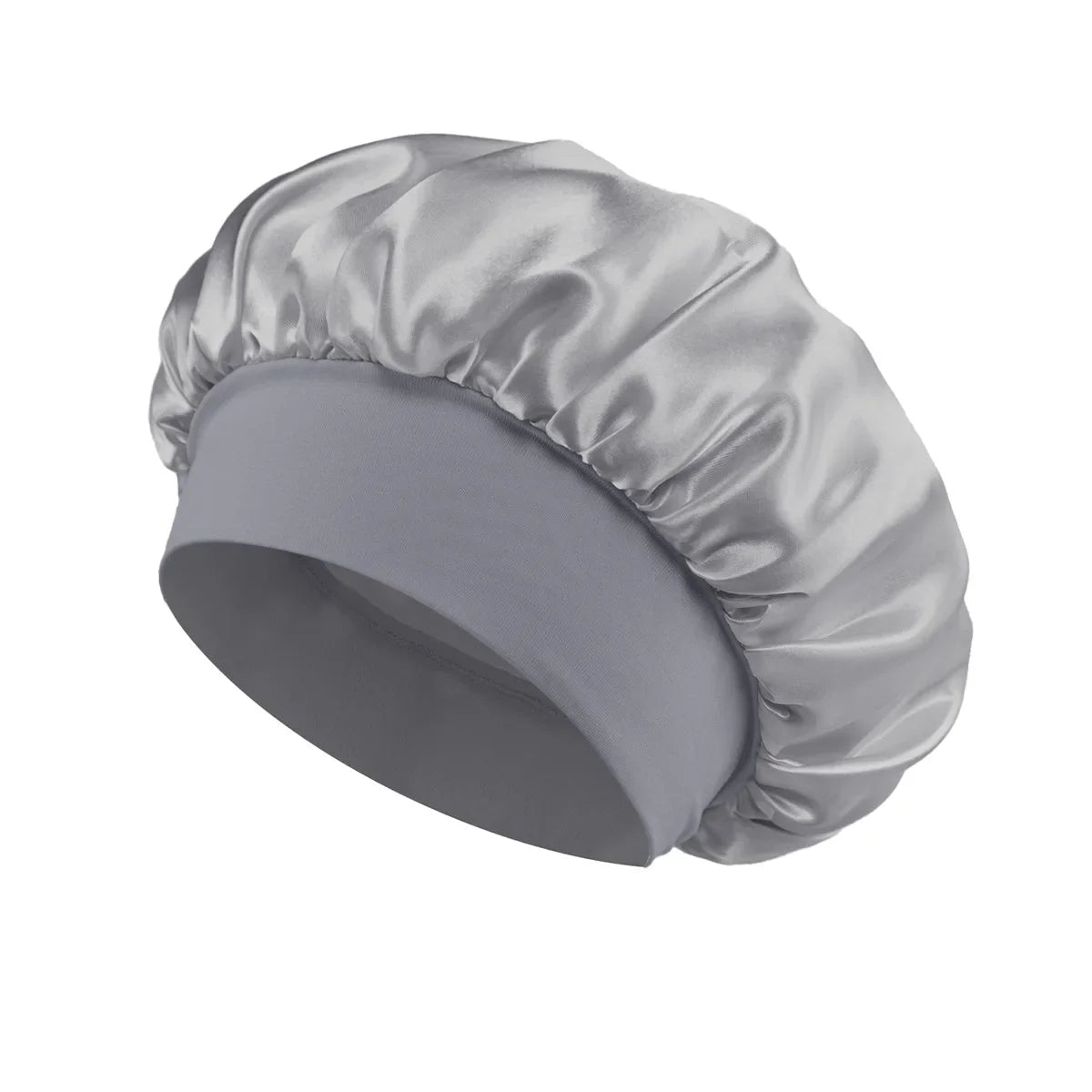 Silk wide-brimmed satin sleep bonnet for women, designed for hair care and protection during sleep.