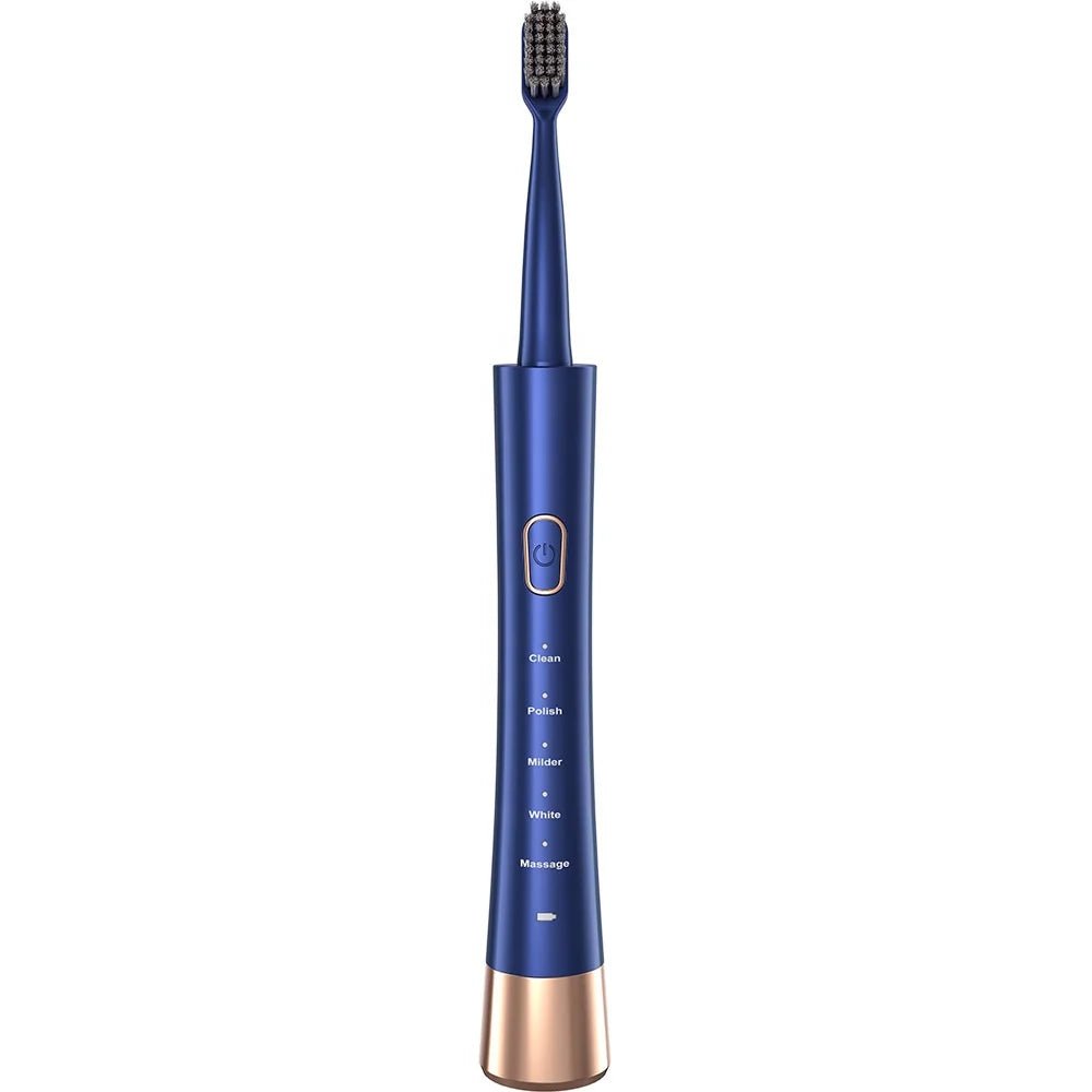 Mandotos International Sonic Bamboo Toothbrush Sanitizer and rechargeable travel electric toothbrush for adults on white background.