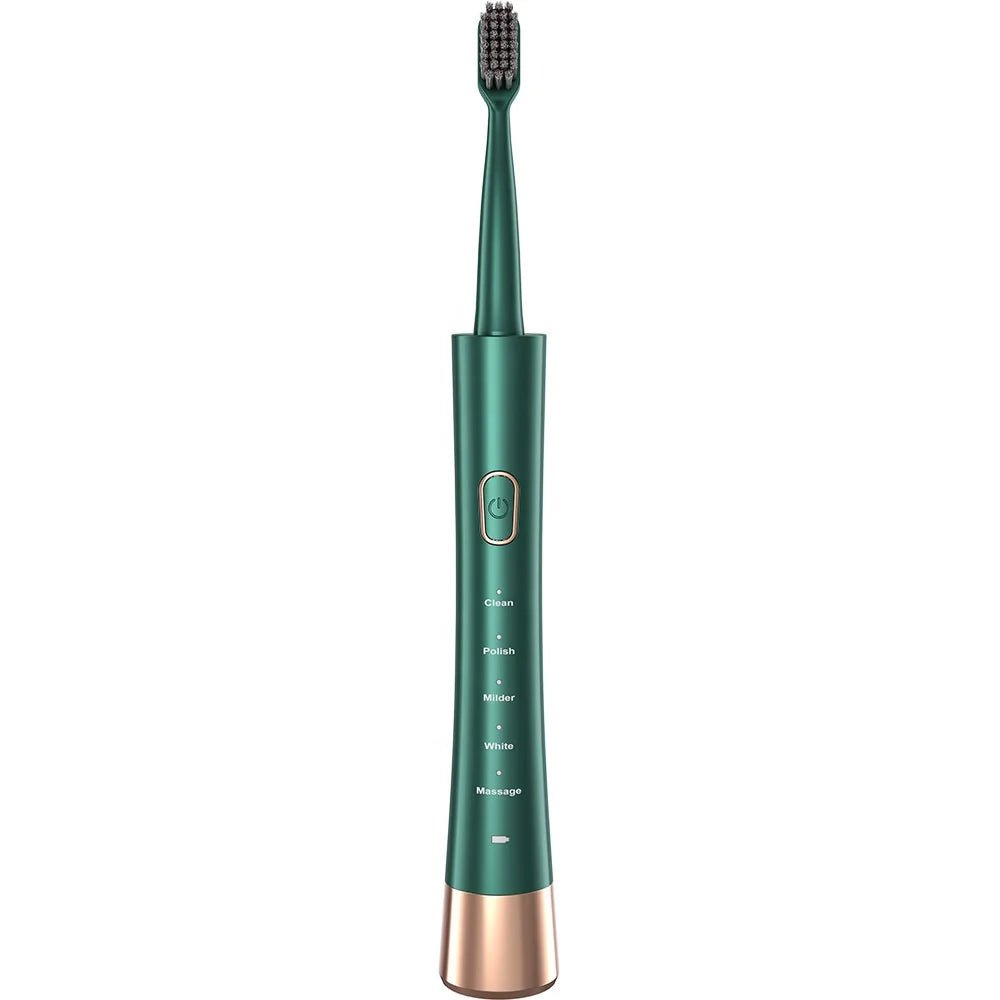 Mandotos International sonic bamboo toothbrush sanitizer and rechargeable travel electric toothbrush for adults, with sleek design.