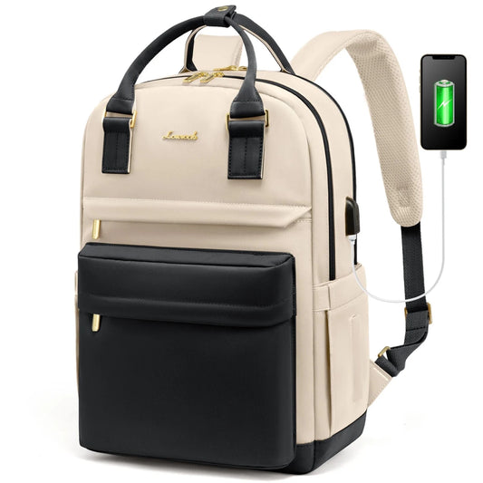 Stylish girls' nylon bookbag with USB port and waterproof design, perfect for carrying laptops and school supplies.