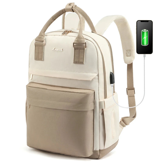 Stylish girls' nylon book bag with USB port and waterproof design, ideal for carrying laptops and school supplies.