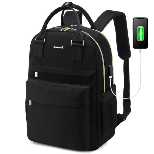 Stylish girls' nylon bookbag with USB port by MANDOTOS INTERNATIONAL, waterproof laptop backpack with multiple compartments.
