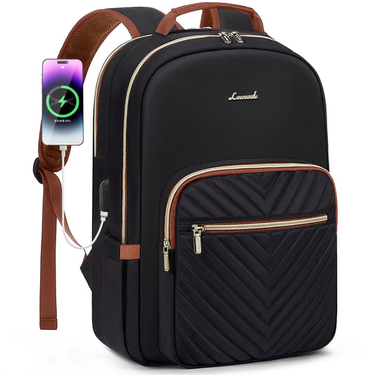 Mandotos international waterproof laptop backpack for women and girls, stylish college school bag with multiple compartments