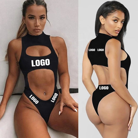 Mandotos International one-piece swimsuit with zipper neck, front cutout, and hollow-out design, perfect for stylish beachwear.