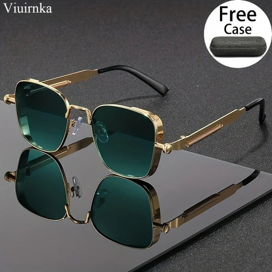 Trendy unique reflective punk sunglasses by MANDOTOS INTERNATIONAL, unisex design with case, ideal for outdoor travel, driving, and beach.