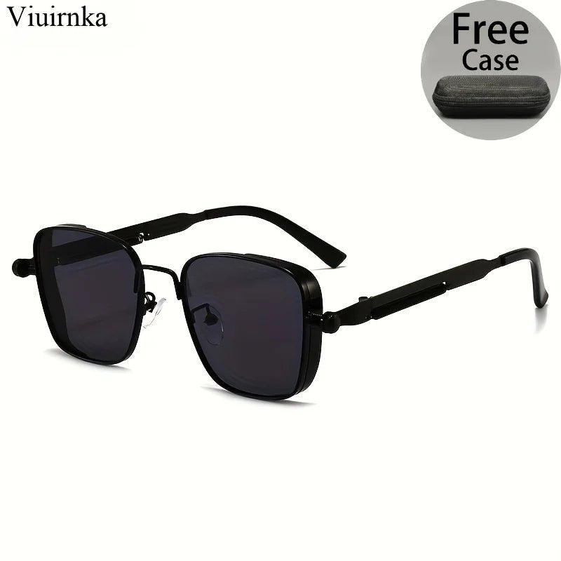 Mandotos International trendy reflective punk sunglasses with case, unisex design, ideal for outdoor travel, driving, and summer beach.