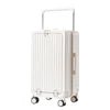 Mandotos International 20-inch hard shell trolley suitcase with waterproof design, lightweight construction, front opening, and cup holder.