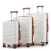 Mandotos International luxury lightweight hard shell 3-piece travel suitcase set with 20, 24, and 28-inch sizes on a white background.