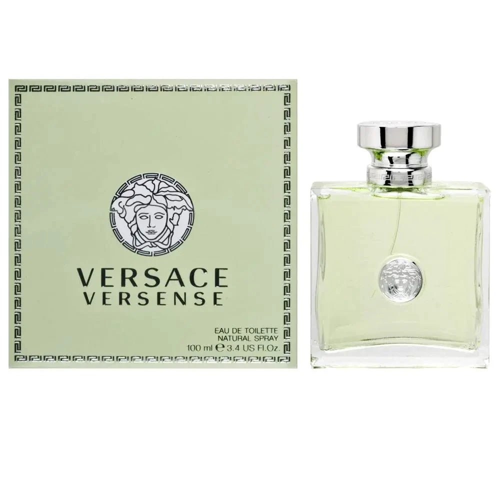 Mandotos International Versace Versense Eau de Toilette for Women in a sleek perfume bottle with a silver cap.