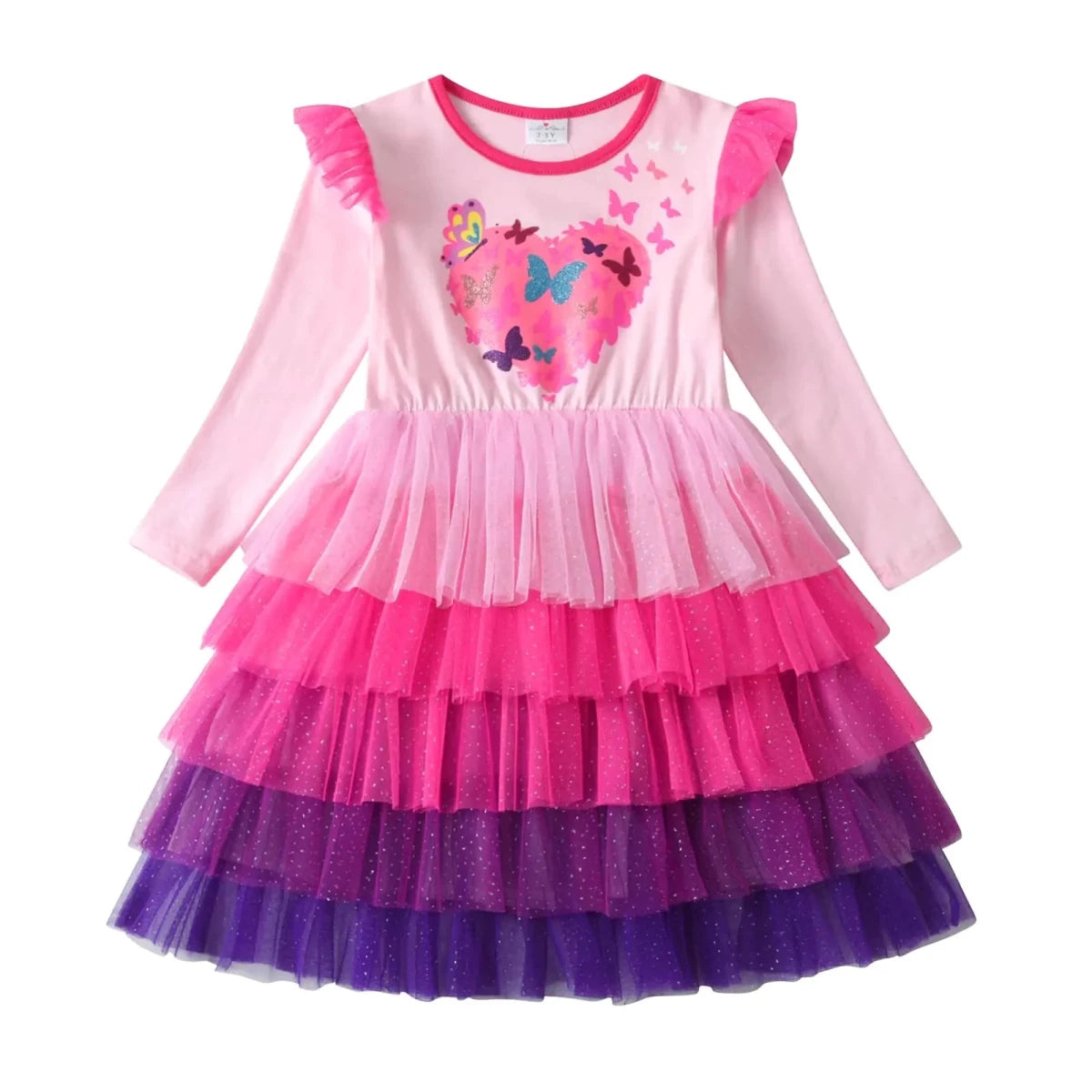 Pink VIKITA winter long sleeve cotton dress for girls in size 12T, featuring a cozy and comfortable design by MANDOTOS INTERNATIONAL.