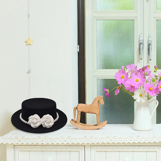 Vintage wool boater hat with pearl flower decor, classic British style fedora for women by MANDOTOS INTERNATIONAL.
