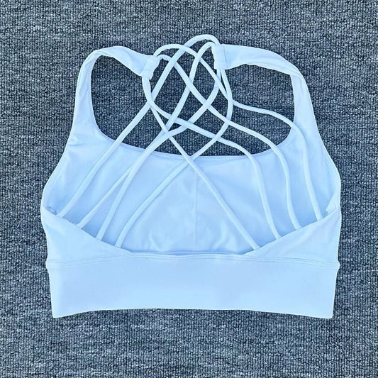 Women's shockproof yoga crop top and anti-sweat gym sports bra by MANDOTOS INTERNATIONAL, featuring a fitted design and moisture-wicking fabric.