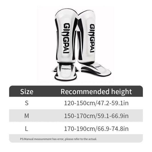 Mandotos kickboxing shin guards for Muay Thai, padded leg protectors designed for kickboxing training and combat sports.