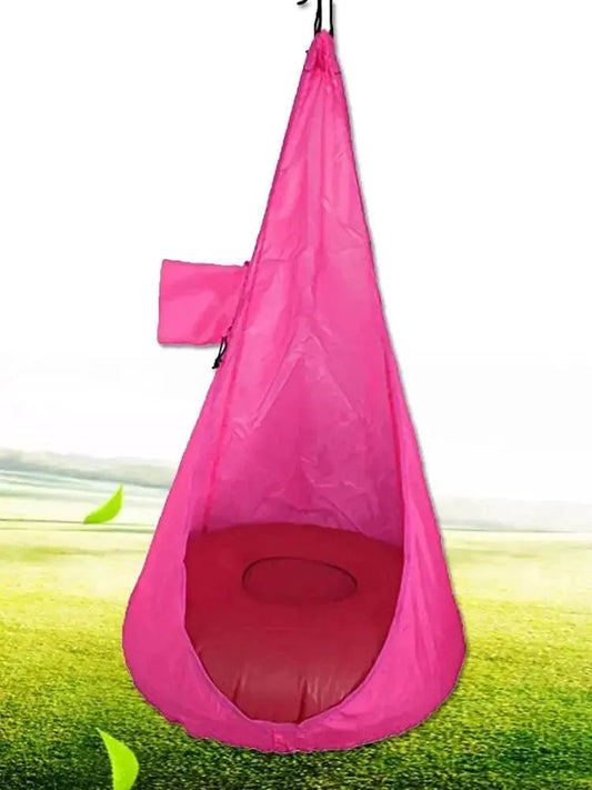 Kid's comfy hammock chair by MANDOTOS, featuring soft fabric and sturdy wooden frame for cozy relaxation.