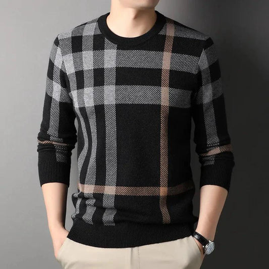 Mandotos men's knitwear casual crew neck sweater with long sleeves, ribbed cuffs, and a relaxed fit for everyday wear.