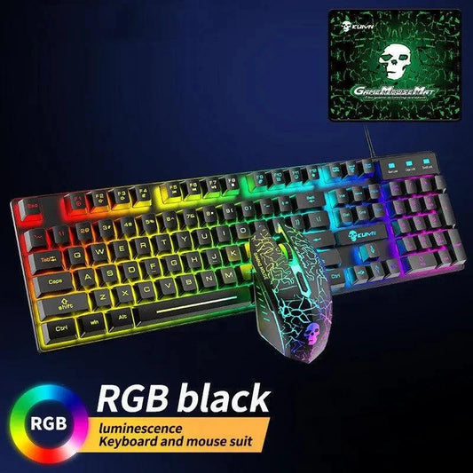 Mandotos Kuiying T6RGB luminous keyboard and mouse set with colorful backlit keys and ergonomic design, ideal for gaming and typing.