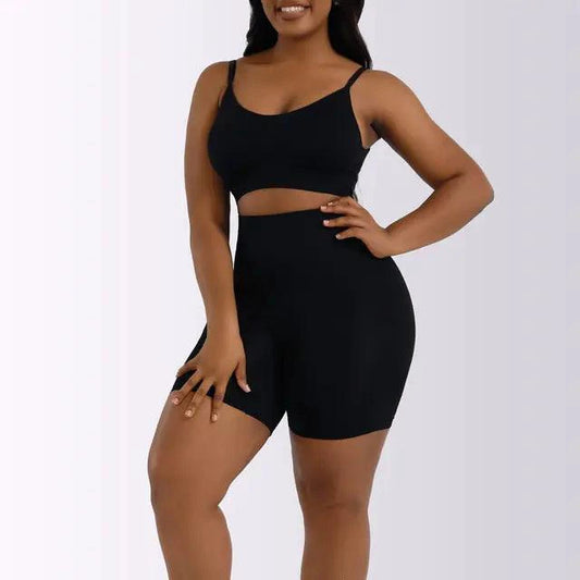 Mandotos ladies' curve-enhancing shaper bodysuit shown on a model, highlighting slimming fit and seamless design for a smooth silhouette.