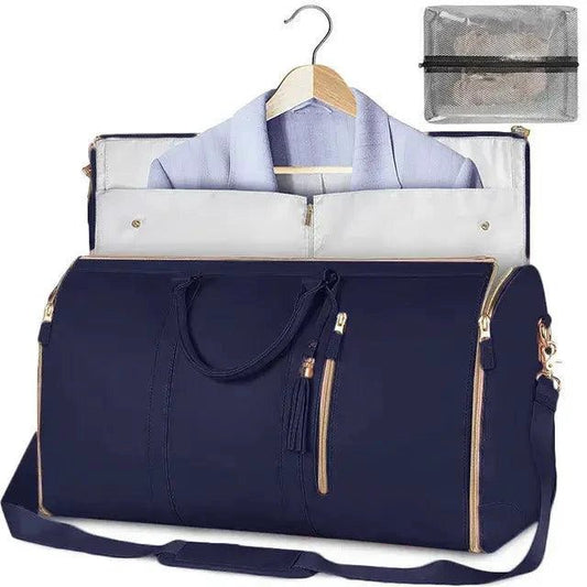 Mandotos ladies' spacious Journey duffle bag with multiple compartments, made of durable material in black with leather accents.
