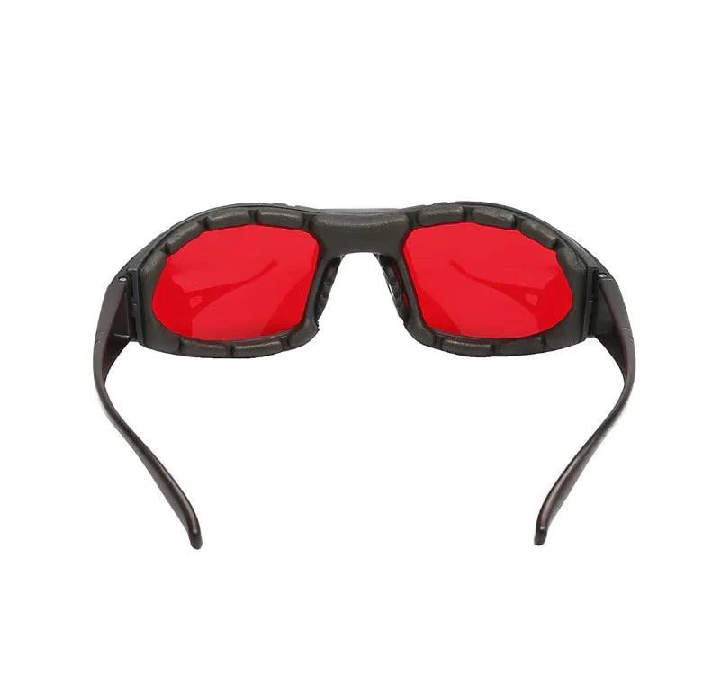 Mandotos LaserGuard OD5 protection glasses with yellow-tinted lenses for 500-550nm and 590nm laser safety.