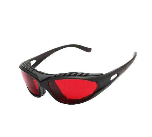 Mandotos LaserGuard OD5 protection glasses with yellow-tinted lenses for 500-550nm and 590nm laser safety.