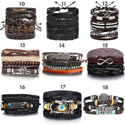Layered leather charm bracelet by MANDOTOS featuring multiple leather strands and decorative metal charms.