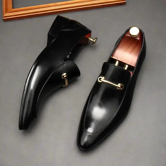 Mandotos men's leather loafers with classic slip-on design and polished finish, suitable for casual and formal wear.