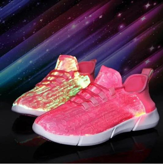 Mandotos LED fiber optic shoes with illuminated soles, colorful light-up footwear for stylish and vibrant fashion.