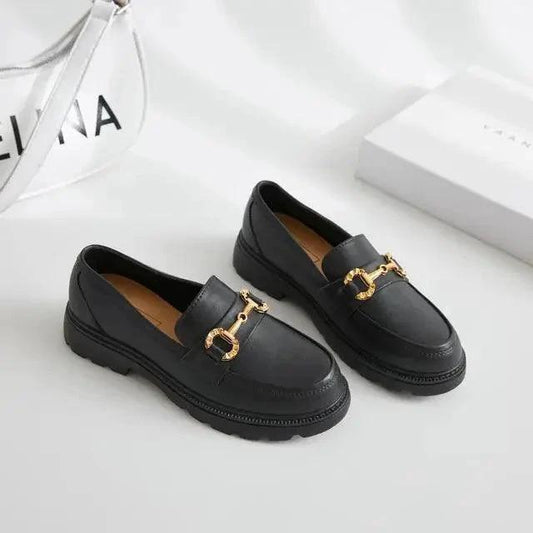Mandotos women's loafers shoes in brown leather with slip-on design and stylish stitching, perfect for casual or office wear.