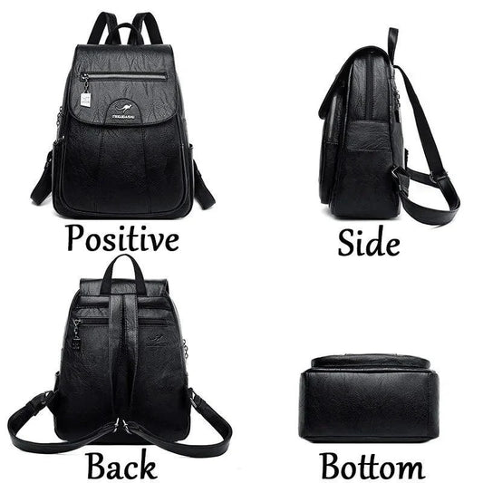 Luxury embossed leather backpack by MANDOTOS featuring textured leather and sleek design, with adjustable straps and stylish accents.