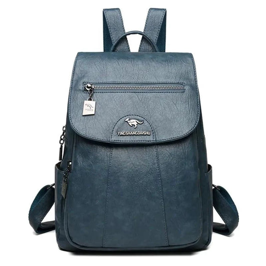 Luxury embossed leather backpack by MANDOTOS featuring detailed stitching, sturdy straps, and a sleek, stylish design.