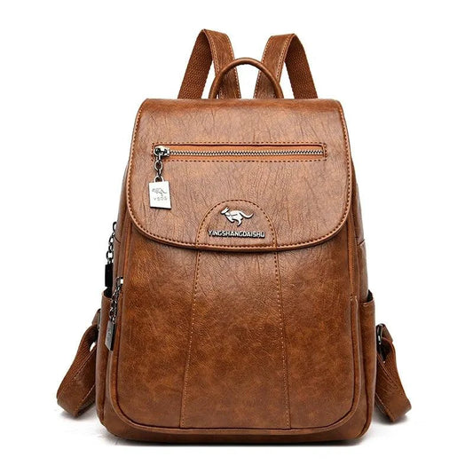 Luxury embossed leather backpack by MANDOTOS featuring sleek design and textured detailing for stylish everyday use.