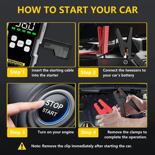MANDOTOS Car Jump Starter Pro with air compressor, LCD display, portable booster charger, 6000A, 21800mAh for vehicle emergency power