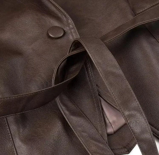 Mandotos casual long sleeve polyester coat in classic brown with a loose fit, women's outerwear, stylish and comfortable for everyday wear.