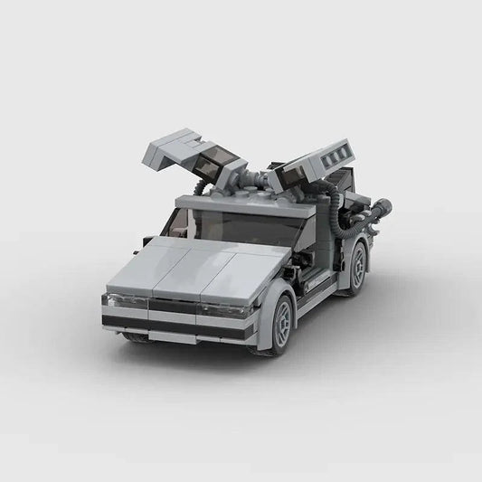 Mandotos DeLorean Time Travel Set with 214 gray building pieces, perfect for creating a detailed DeLorean model.