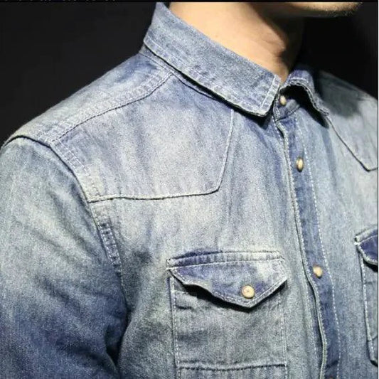 Mandotos denim long sleeve shirt with classic casual style, durable denim fabric, suitable for everyday wear in all seasons.
