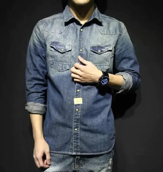 Mandotos denim long sleeve shirt with classic casual style, durable denim fabric, suitable for everyday wear in all seasons.