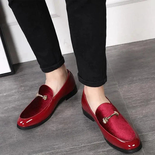 Mandotos men's navy leather loafers with slip-on design, classic dress shoes featuring premium leather construction.