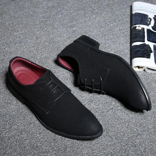 Mandotos red pointed leather shoes with sleek design and smooth finish, showcasing stylish footwear by MANDOTOS.