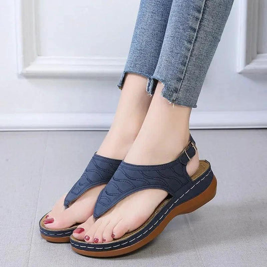 Mandotos women's wedge heel sandals with casual flip flops design, solid color, lightweight and comfortable for all-day wear