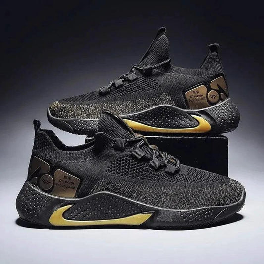 Mandotos men's athletic trainer shoes in black with white accents, featuring cushioned soles and breathable mesh upper.
