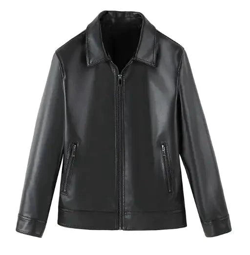 Men's autumn-winter leather sports jacket by MANDOTOS, featuring a stylish design with a front zipper and side pockets.