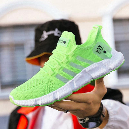 Mandotos men's breathable mesh sports shoes with flying weave upper, lightweight athletic footwear for active wear.